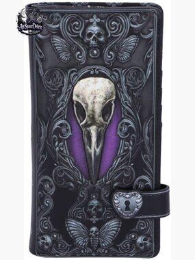 Gothic Tri-Fold Wallet with Skull Motif, Zipper Closure, Multiple Card Slots